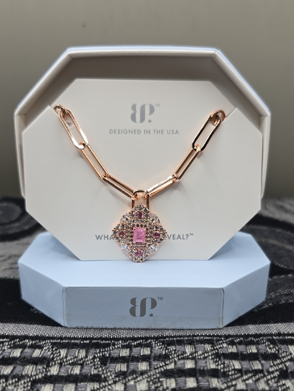 Bomb Party Necklace Every Shine Remembered LC Pink Ice Crystal Rose Gold NK85491